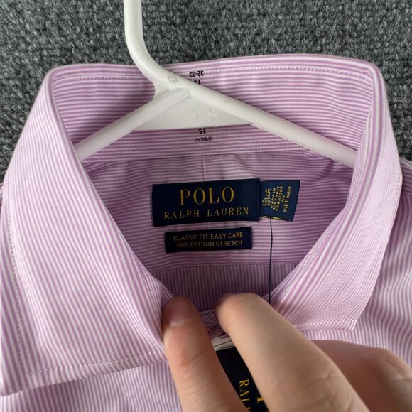 NWT Polo Ralph Lauren Pink Striped Classic Fit Easy Care Cotton Stretch 15 32/33 - Picture 11 of 15